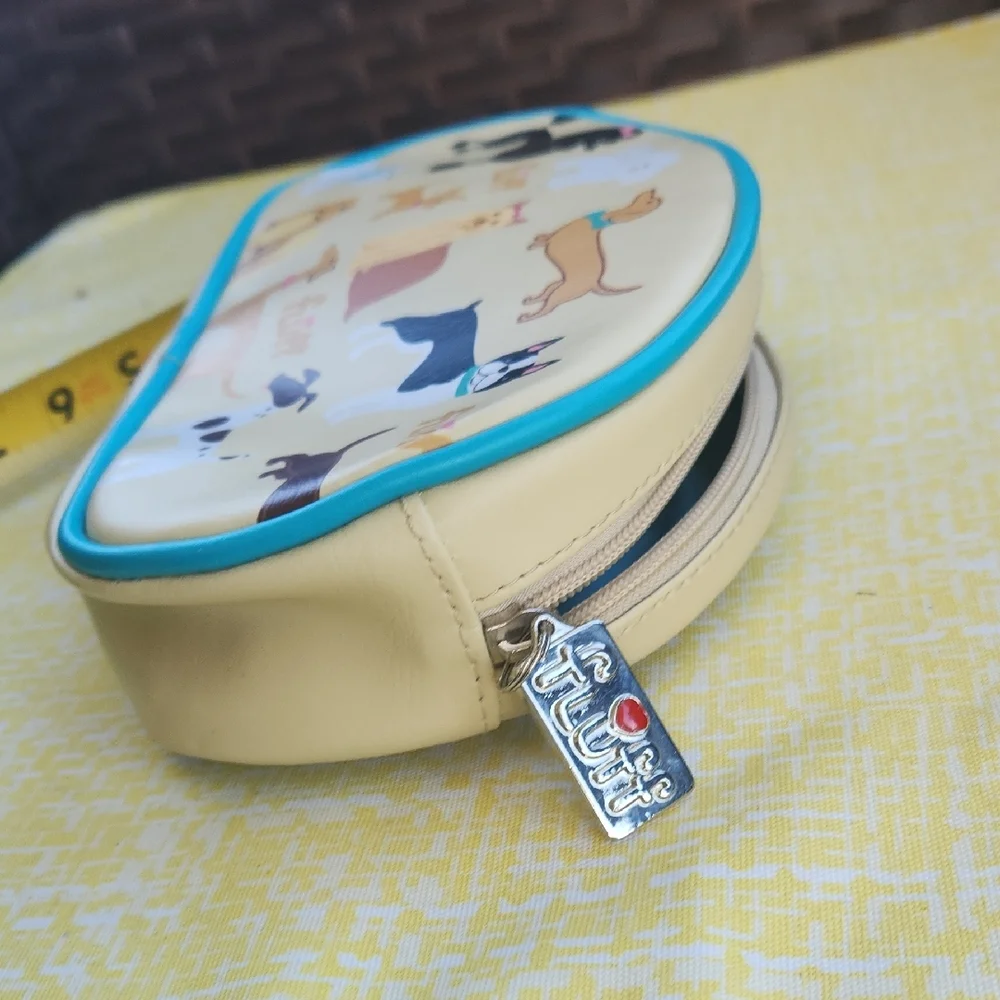 ✨️Fluff Yellow Neoprene Dog Print Travel Pouch with Turquoise Trim